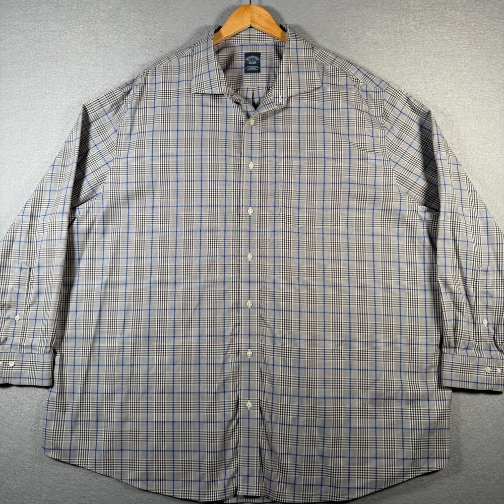Brooks Brothers Non Iron Stretch Plaid Button Down Shirt Mens 20-36/37 Gray Blue